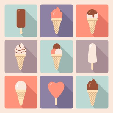 Sevimli düz dondurmalar kümesi. Vektör çizim