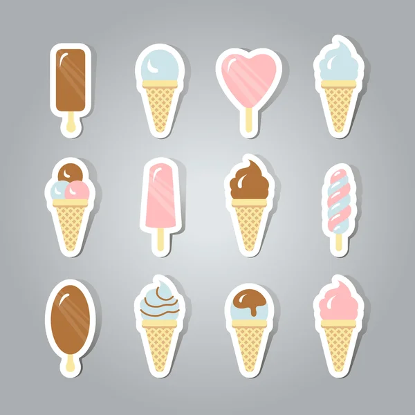 Set de pegatinas lindas con helados dulces — Vector de stock