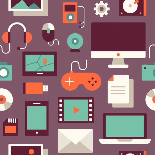 Vector seamless pattern with multimedia and computer line icons on a ...
