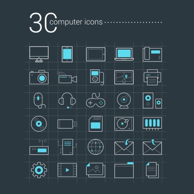 30 vektör ountline bilgisayar simgeleri ayarla