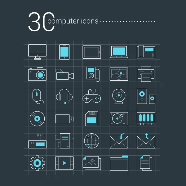 30 ベクトル ountline コンピューターのアイコンを設定します。 ベクターグラフィックス