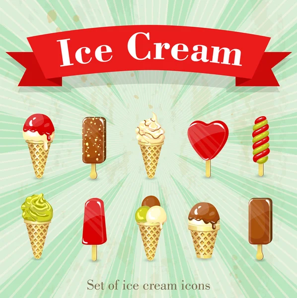 Ensemble d'icônes de crème glacée rétro — Image vectorielle