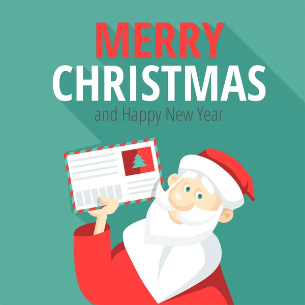 Fröhlicher Weihnachtsmann mit einem Brief in der Hand — Stockvektor