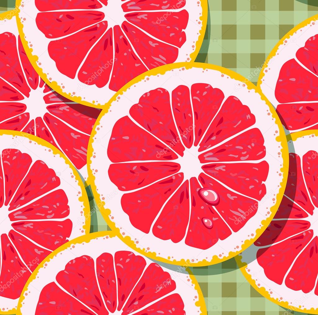 Fresh pattern with grapefruit slices on green background