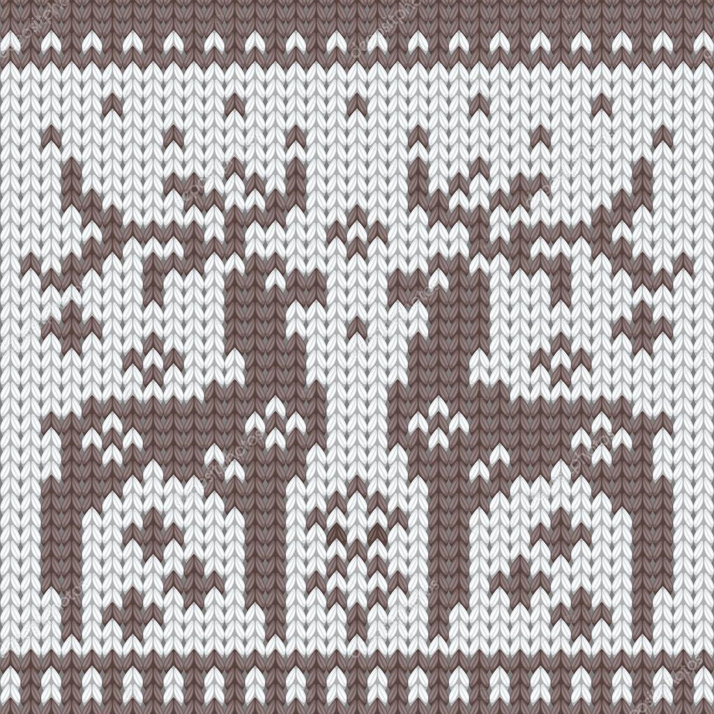 Cute knitting background with two reindeers and snowflakes