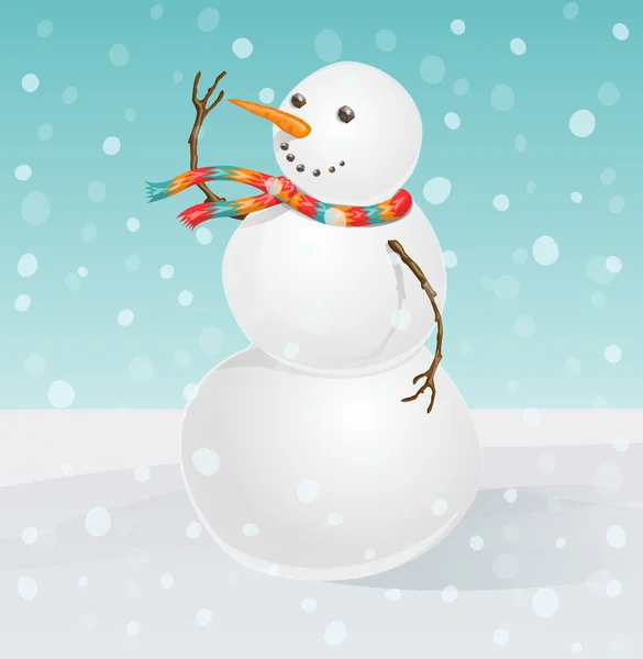 Een vrolijke sneeuwpop met neus-wortel en ogen-kolen — Stockvector