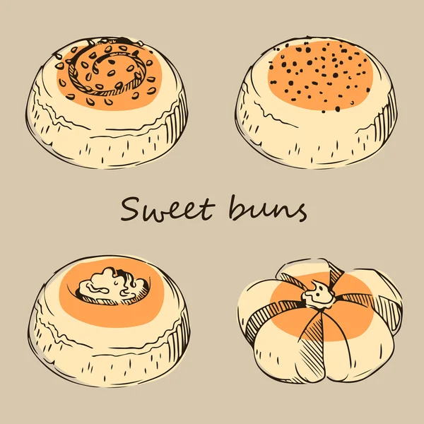 Sketch of sweet buns. Vector illustration — Stock Vector