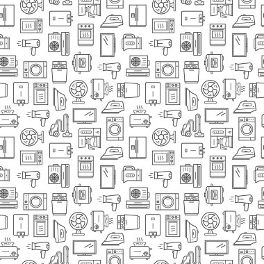 Ev aletleriyle kusursuz bir şablon. Beyaz arkaplanda izole edilmiş satır biçimi simgeleri