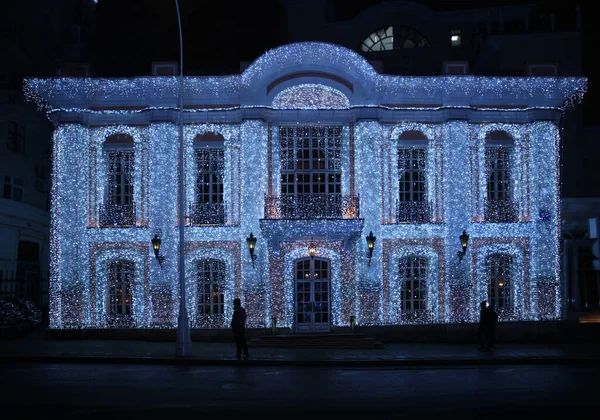 Fabulosa Mansão Ano Novo Rua Totalmente Decorada Com Luzes Led — Fotografia de Stock