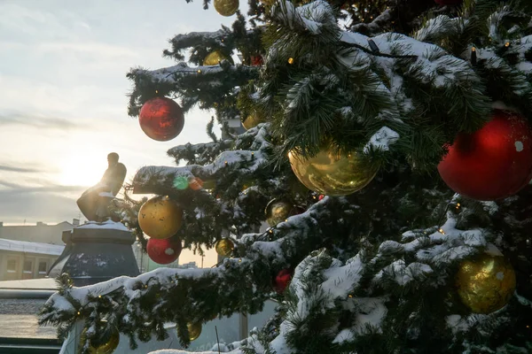 Weihnachtsbaum Vor Der Lenin Bibliothek Winterlichen Moskau — Stockfoto