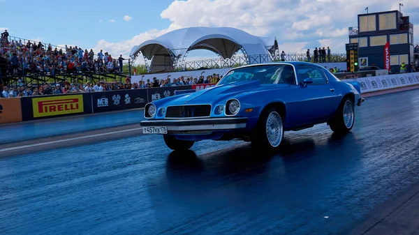 Moscou Rússia 2021 Corridas Clássicas Anuais Carros Retro Americanos Equipe — Fotografia de Stock