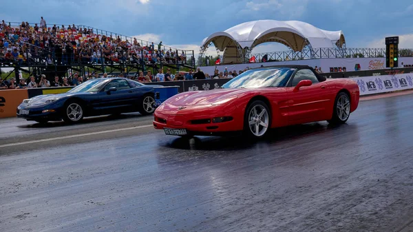 Moscou Rússia 2021 Corridas Clássicas Anuais Carros Retro Americanos Equipe — Fotografia de Stock