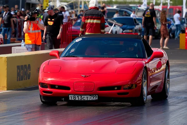 Moscou Rússia 2021 Corridas Clássicas Anuais Carros Retro Americanos Equipe — Fotografia de Stock