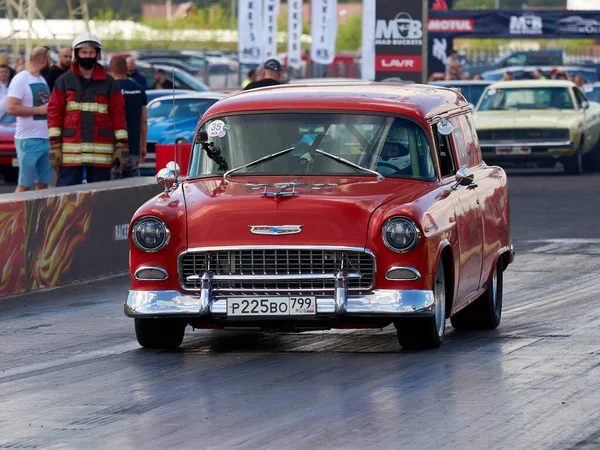 Moscou Rússia 2021 Corridas Clássicas Anuais Carros Retro Americanos Equipe — Fotografia de Stock