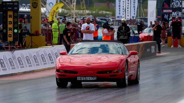 Moscou Rússia 2021 Corridas Clássicas Anuais Carros Retro Americanos Equipe — Fotografia de Stock