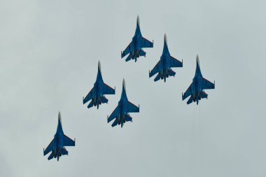 Zhukovsky, Moscow region, Russia - 24.07.2021: Performance of aerobatic teams at MAKS  clipart