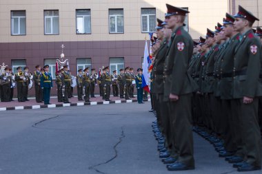 Moskova, Rusya - 20.04.2018: Moskova 'daki Rosgvardia yönetim destek alayının 100. yıldönümünü kutlamak