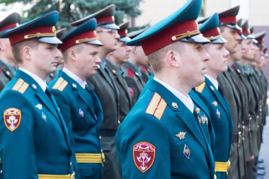 Moskova, Rusya - 20.04.2018: Moskova 'daki Rosgvardia yönetim destek alayının 100. yıldönümünü kutlamak