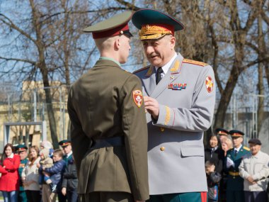 Moskova, Rusya - 20.04.2018: Moskova 'daki Rosgvardia yönetim destek alayının 100. yıldönümünü kutlamak