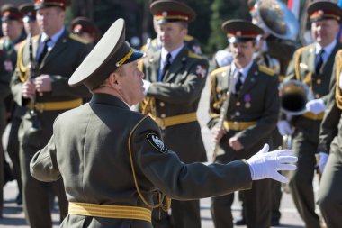 Moskova, Rusya - 20.04.2018: Moskova 'daki Rosgvardia yönetim destek alayının 100. yıldönümünü kutlamak