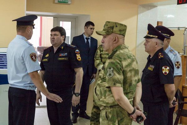 Tambov, Russia - 17.07.2018: Deputy directors of the Russian National Guard, together with the commander of the Central District of the Russian National Guard, inspect units in Smolensk.