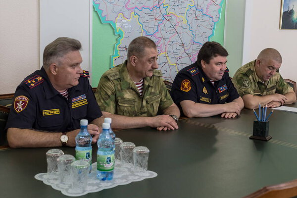 Tambov, Russia - 17.07.2018: Deputy directors of the Russian National Guard, together with the commander of the Central District of the Russian National Guard, inspect units in Smolensk.