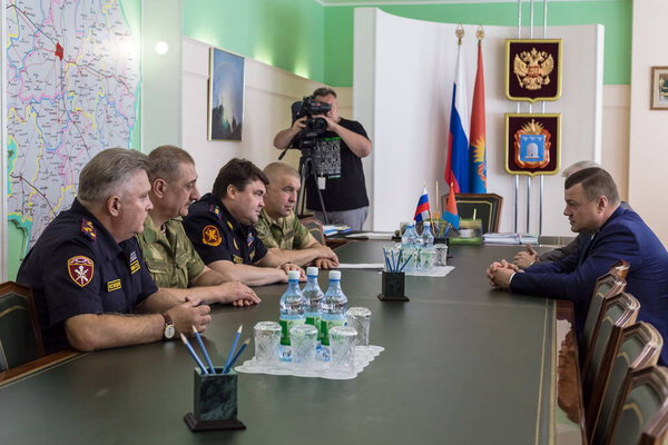 Tambov, Russia - 17.07.2018: Deputy directors of the Russian National Guard, together with the commander of the Central District of the Russian National Guard, inspect units in Smolensk.