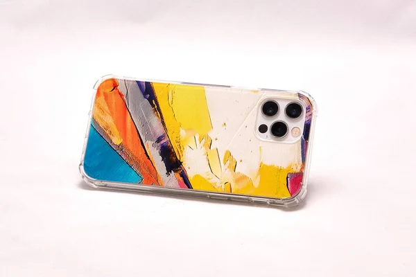 Modern Smartphone Multicolored Case Light Background — Stock Photo, Image