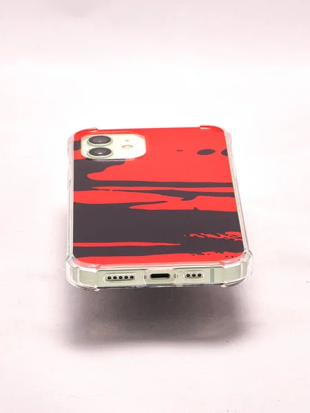 Modern Smartphone Red Case Light Background — Stock Photo, Image