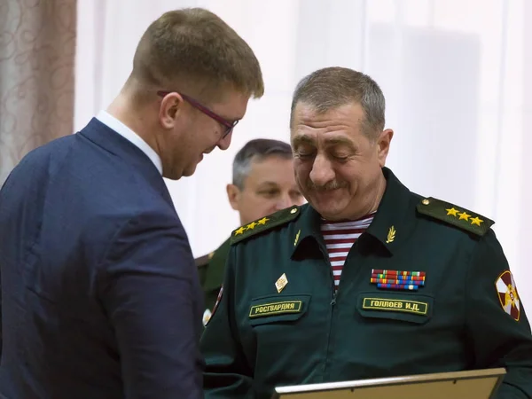 Moszkva Oroszország 2018 Golloyev Tábornok Halott Katonák Özvegyeit Fogadja Orosz — Stock Fotó