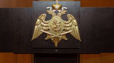 Moskova, Rusya - 18.12.2018: Rusya Federasyonu Ulusal Muhafız Teşkilatı Merkez Bölgesi Komutanı Albay Igor Golloyev 'un kişisel standardını kutsamak amacıyla Moskova' da bir tören düzenlendi..