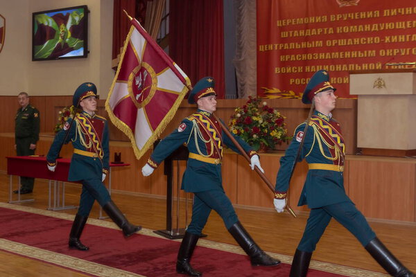 Moscow, Russia - 18.12.2018: A ceremony was held in Moscow to consecrate the personal standard of Colonel General Igor Golloyev, commander of the Central District of the National Guard of the Russian Federation.