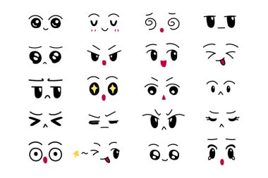 Element, yüz ifadesi ve illüstrasyon için sevimli anime gözler