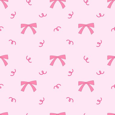 Pembe fiyonk ve kurdele. Kutlama, duvar kâğıdı, hediye ve ambalaj için kusursuz desenli arka plan.