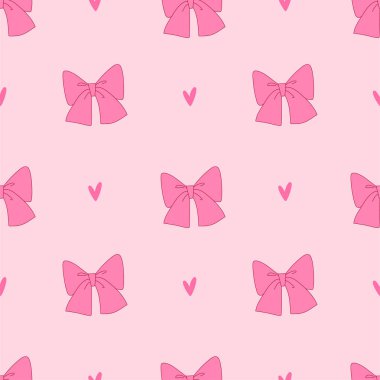 Kutlama, duvar kâğıdı, hediye ve ambalaj için pürüzsüz bir arka plan çizilmiş pembe fiyonk ve kurdele.