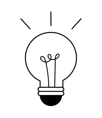 Fikir, düşünce, beyin fırtınası ve iş dünyası için siyah çizgili ampul simgesi