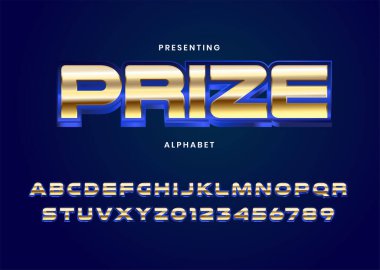 Ödül alfabesi şablonu. Altın metalik özel yazı tipi. 3d extrude yazı tipi