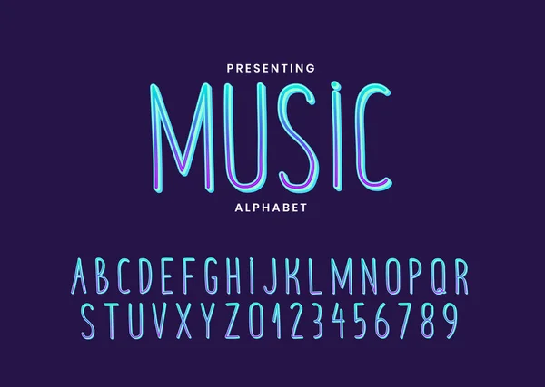 音楽スタイルのグラデーションアルファベットフォントテンプレート 活気のあるグラデーションの薄い手描きのフォントフェイス タイポグラフィ技術電子音楽未来創造フォント — ストックベクタ