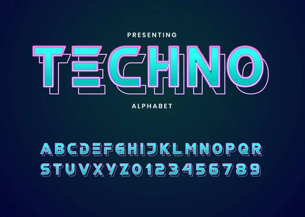 Futuristický Neonový Světlý Styl Písma Typografie Stylu Techno Pro Elektronickou — Stockový vektor