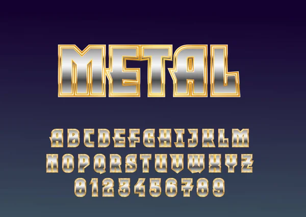 Retro Gold Metallic Font Alphabet Modelo Tipo Letra Personalizado Efeito — Vetor de Stock