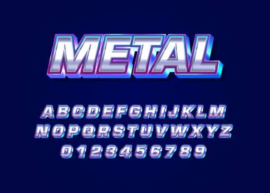 Metal yazı tipi alfabe koleksiyonu. Oyun için metalik biçimli metin efekti, film posteri, tipografi