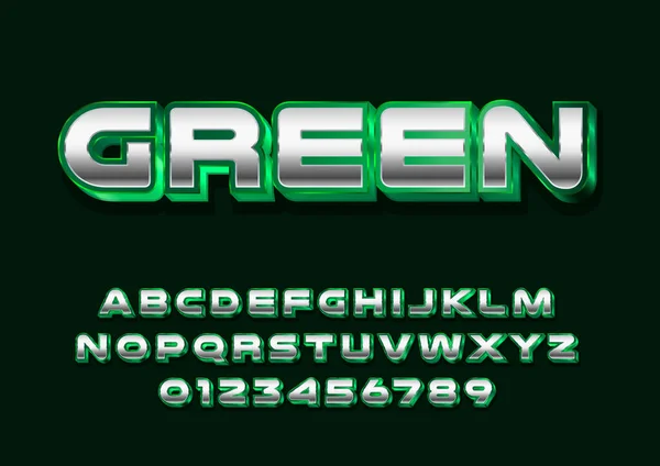 Ретро Футуристичний Стиль Шрифту 80S Векторний Алфавіт Шаблоном Сріблясто Зеленого — стоковий вектор