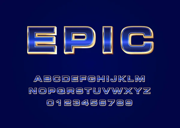 Shiny Blue Gold Metallic Style Font Effect Template Állítsa Ábécé — Stock Vector