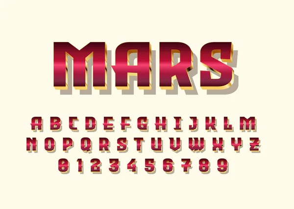 Mars Chrome Red Gold Style Vector Font Uppercase Digit Number — Stockový vektor