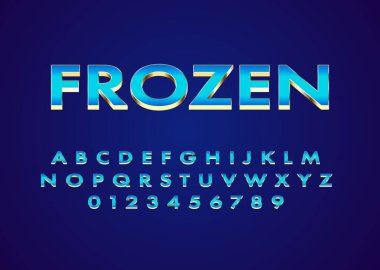 Modern buzlu görünüm metin biçimi efekti, özel yazı tipi alfabesi ve metalik görünümlü sayı