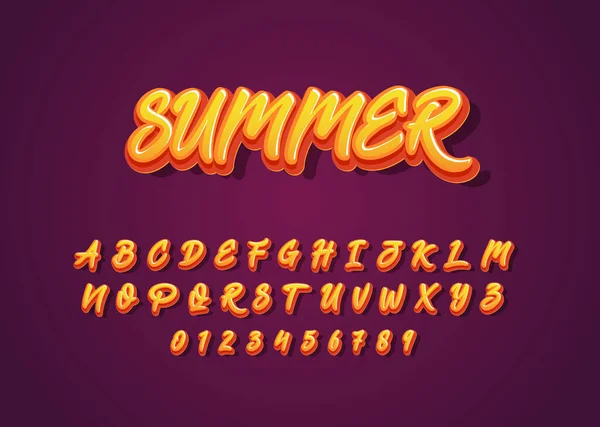 Efecto Texto Estilo Fuente Vibraciones Verano Conjunto Alfabeto Número Para — Vector de stock