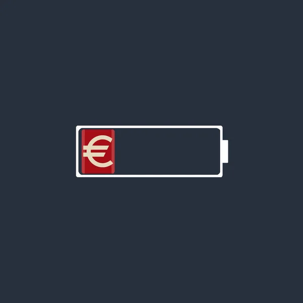 放电电池和欧元标志 经济的没落电池 创造力 全球衰退 欧洲经济危机 预算赤字 欧元汇率贬值的概念 — 图库照片