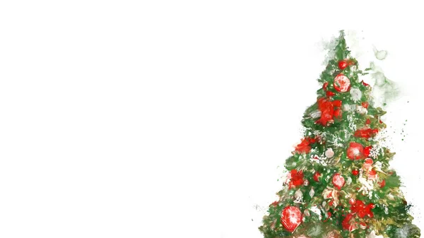 Beyaz arka planda izole edilmiş suluboya Noel süslemeli ağaç. Yeni yıl kartı. Boşluğu kopyala.