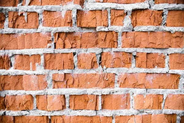 Brick Wall Texture Close Old Wall Made Red Broken Bricks — Stock Photo, Image