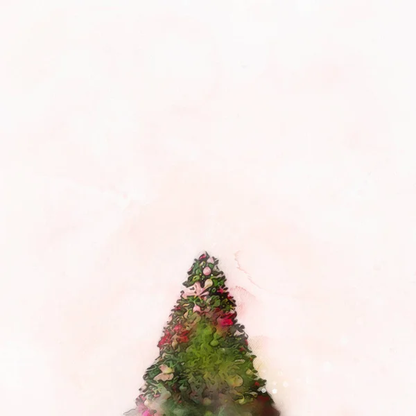 Acuarela Árbol Navidad Fondo Rosa Claro Feliz Navidad Feliz Año — Foto de Stock